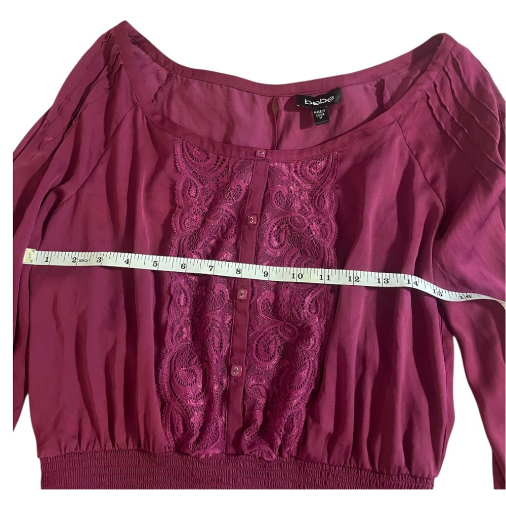 Bebe Purple Long Sleeve Smocked Peplum Blouse - Picture 10 of 11